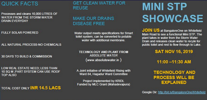 Tomorrow, Whitefield residents share the success story of a mini STP that can be adopted across Bangalore to recycle and save water! 1