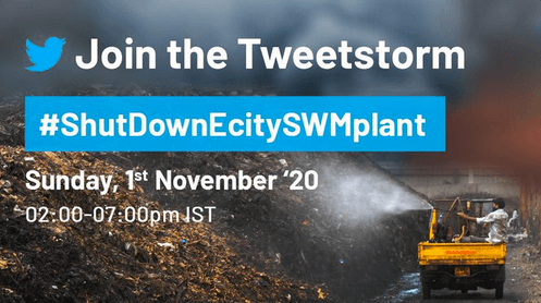 Electronic City residents are organising a 'tweetstorm' on Nov 1 to protest against waste treatment plant 1 Electronic City residents are organising a 'tweetstorm' on Nov 1 to protest against waste treatment plant 1