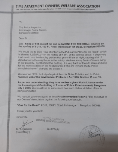 Indiranagar residents ask cops to implement court order against bars and restaurants causing noise pollution 2